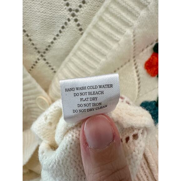 HYFVE | Cream Cardigan Sweater Floral Embroidered Button Up Retro Style | Medium - Picture 7 of 7